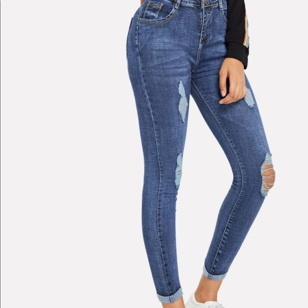 Rolled Up Ripped Skinny Jeans - Picture 2 of 4